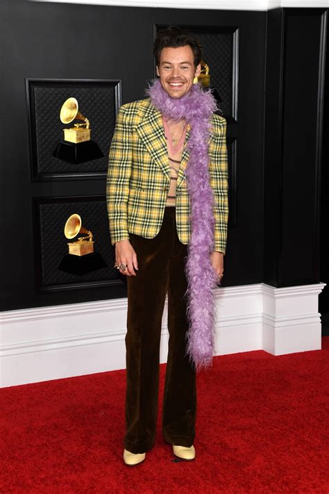 Harry Styles' Feather Boa Steals The Show Grammy Awards 